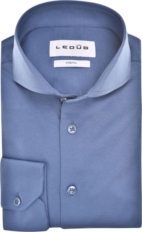Ledub slim fit overhemd, jersey, middenblauw