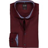 OLYMP Level 5 body fit overhemd, bordeaux rood structuur (blauw contrast) 46
