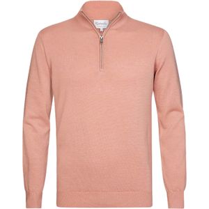 Michaelis heren trui katoen, slim fit met korte rits, koraal -  Maat: XL