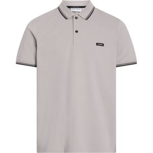 Calvin Klein Stretch Pique Metal Button Slim Polo, heren poloshirt, grijsbeige