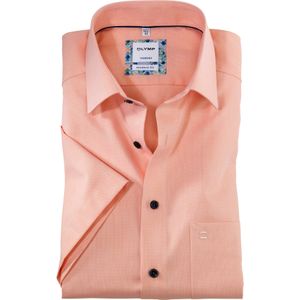OLYMP Tendenz modern fit overhemd, korte mouw, structuur, zalmkleurig