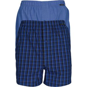 SCHIESSER Cotton Essentials boxershorts wijd (2-pack), klassiek katoen, blauw en geruit -  Maat: XXL