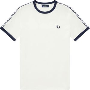 Fred Perry Taped Ringer regular fit T-shirt M6347, korte mouw O-hals, wit -  Maat: L