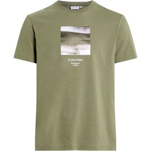 Calvin Klein Diffused Graphic T-shirt, heren T-shirt korte mouw O-hals, groen dessin -  Maat: 3XL