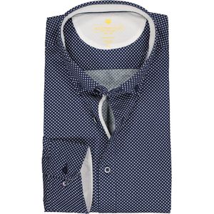 3 voor 99 | Redmond modern fit overhemd, poplin, donkerblauw met wit gestipt (contrast)