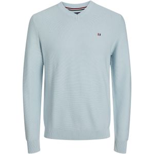 JACK & JONES Roy knit v-neck slim fit, heren pullover katoen met V-hals, blauw -  Maat: XL