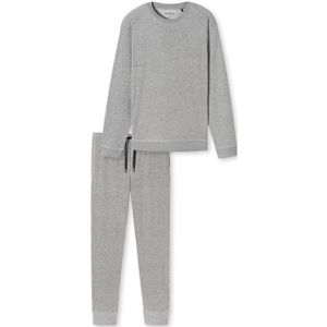 SCHIESSER Warming Nightwear pyjamaset, heren pyjama lang badstof manchetten grijs-melange -  Maat: XXL