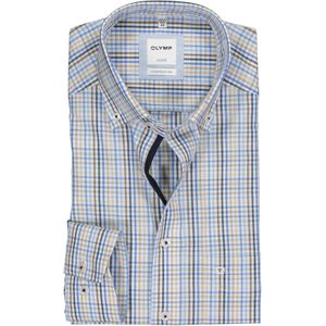 OLYMP Luxor comfort fit overhemd, mouwlengte 7, wit met blauw en bruin geruit (contrast) 41