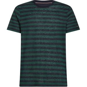 Tommy Hilfiger Dc Stripe Linen Tee, heren T-shirt korte mouw O-hals, blauw-wit gestreept -  Maat: L