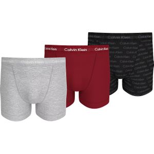 Calvin Klein Trunk (3-pack), heren boxers normale lengte, grijs, donkerrood, logoprint