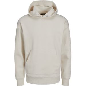 JACK & JONES Sanez sweat hood regular fit, heren hoodie katoenmengsel met capuchon, offwit