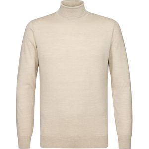 Profuomo heren trui wol, slim fit coltrui, beige