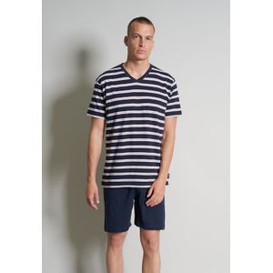 Ceceba heren shortama V-hals, middenblauw gestreept
