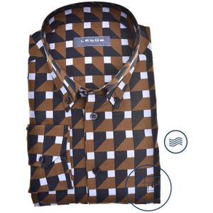 Ledub modern fit overhemd, donkerbruin dessin