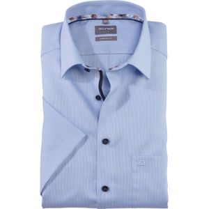 OLYMP - Luxor - Overhemd - Blauw - Katoen - Korte Mouwen