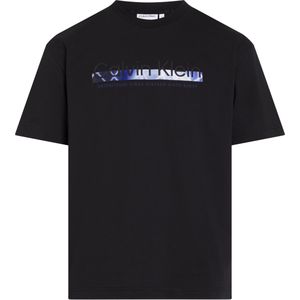 Calvin Klein Raised Linear Logo T-shirt, heren T-shirt korte mouw O-hals, zwart -  Maat: XXL