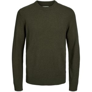 JACK & JONES Lambswool knit crew neck slim fit, heren pullover wol met O-hals, olijfgroen