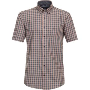 CASA MODA - Sport Casual Fit Overhemd - Korte Mouw - Oranje Geruit - Strijkvriendelijk