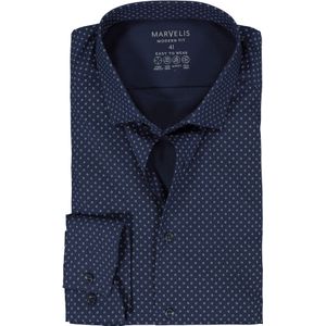 MARVELIS modern fit overhemd, popeline, donkerblauw dessin 38