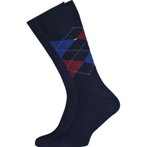 Tommy Hilfiger Check Socks (2-pack), herensokken katoen, geruit en uni, original blauw met rood -  Maat: 39-42
