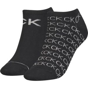 Calvin Klein Sneaker All Over Logo (2-pack), dames enkelsokken, zwart dessin -  Maat: One size