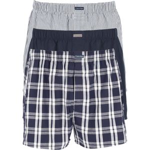 Calvin Klein Woven Boxers (3-pack), wijde heren boxershorts katoen, blauw gestreept en geruit -  Maat: S