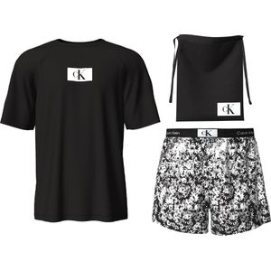 Calvin Klein heren shortama O-hals, zwart shirt, print broek -  Maat: S