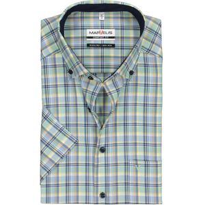 MARVELIS comfort fit overhemd, korte mouw, Oxford, groen met blauw en beige geruit (contrast) 44