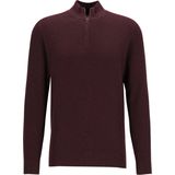 Profuomo heren trui katoen, slim fit trui met korte rits, donkerrood