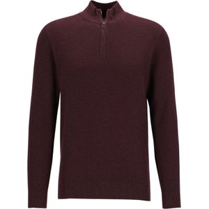 Profuomo heren trui katoen, slim fit trui met korte rits, donkerrood