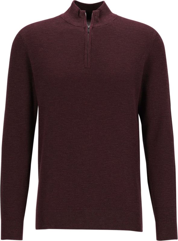 Profuomo heren trui katoen, slim fit trui met korte rits, donkerrood