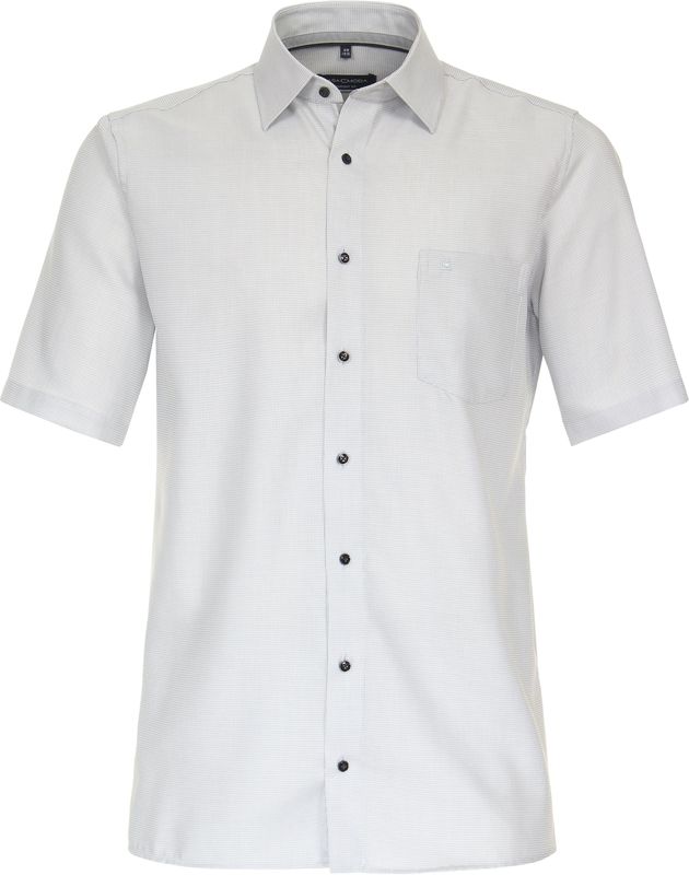 CASA MODA - Dobby - Overhemd - Grijs - Korte Mouw - Strijkvrij