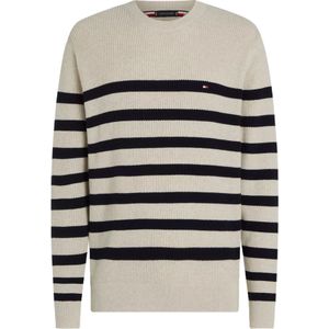 Tommy Hilfiger heren pullover Katoenen, grijsbeige met blauw gestreept -  Maat: XL