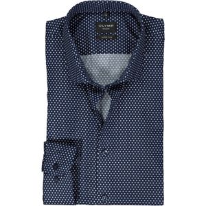OLYMP No. 6 Six super slim fit overhemd, mouwlengte 7, mouwlengte 7, tricot, blauw met wit dessin 39