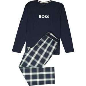 BOSS Long Set, heren lounge set, blauw met groen-blauw geruite broek