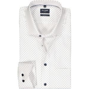 OLYMP modern fit overhemd, mouwlengte 7, Oxford, wit met blauw dessin 39