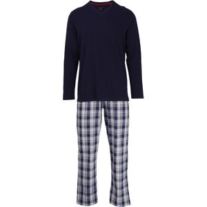 BUGATTI heren pyjama V-hals, donkerblauw geruit -  Maat: L