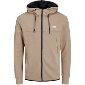 JACK & JONES Air sweat zip hood regular fit, heren sweatvest katoenmengsel met capuchon, beige melange -  Maat: XL