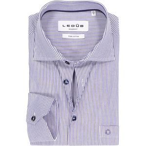 Ledub - Modern Fit - Overhemd - Donkerblauw Gestreept - Strijkvriendelijk