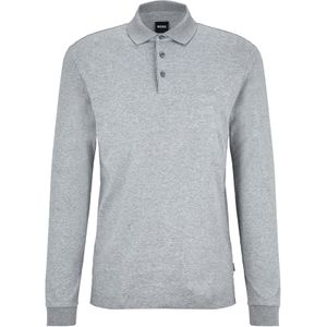 BOSS Pado regular fit polo lange mouw, jersey, zilver -  Maat: XL