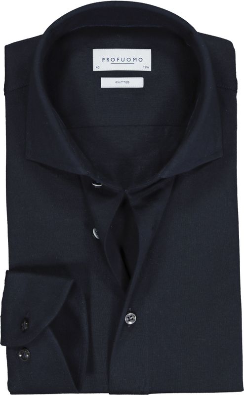Profuomo - Slim Fit - Overhemd - Donkerblauw - Gebreid Katoen