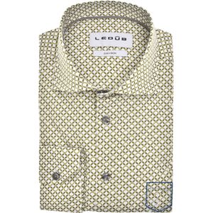 Ledub modern fit overhemd, popeline, groen met wit dessin