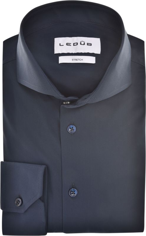 Ledub slim fit overhemd, popeline, donkerblauw