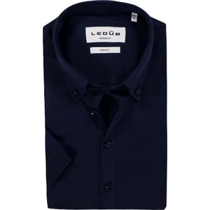 Ledub modern fit overhemd, korte mouw, jersey, donkerblauw