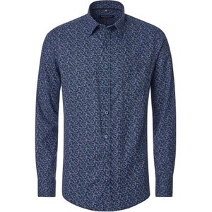 CASA MODA - Multicolor Fantasie - Overhemd - Blauw met Oranje Dessin - Strijkvriendelijk