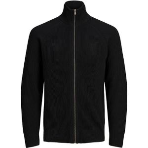 JACK & JONES Perfect knit zip cardigan slim fit, heren vest katoenmengsel met opstaande boord, zwart -  Maat: S