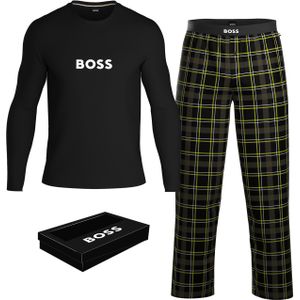 BOSS Easy Long Set, heren lounge set, zwart met geel geruite broek -  Maat: XL