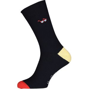Happy Socks Ribbed Embroidery Sunny Days Sock, zwart met zonnebril - Unisex - Maat: 41-46