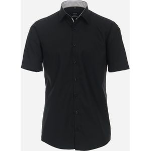 VENTI modern fit overhemd, korte mouw, popeline, zwart 40