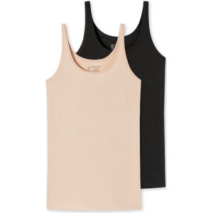 SCHIESSER 95/5 singlet (2-pack), dames top biologisch katoen zwart/zand -  Maat: 42